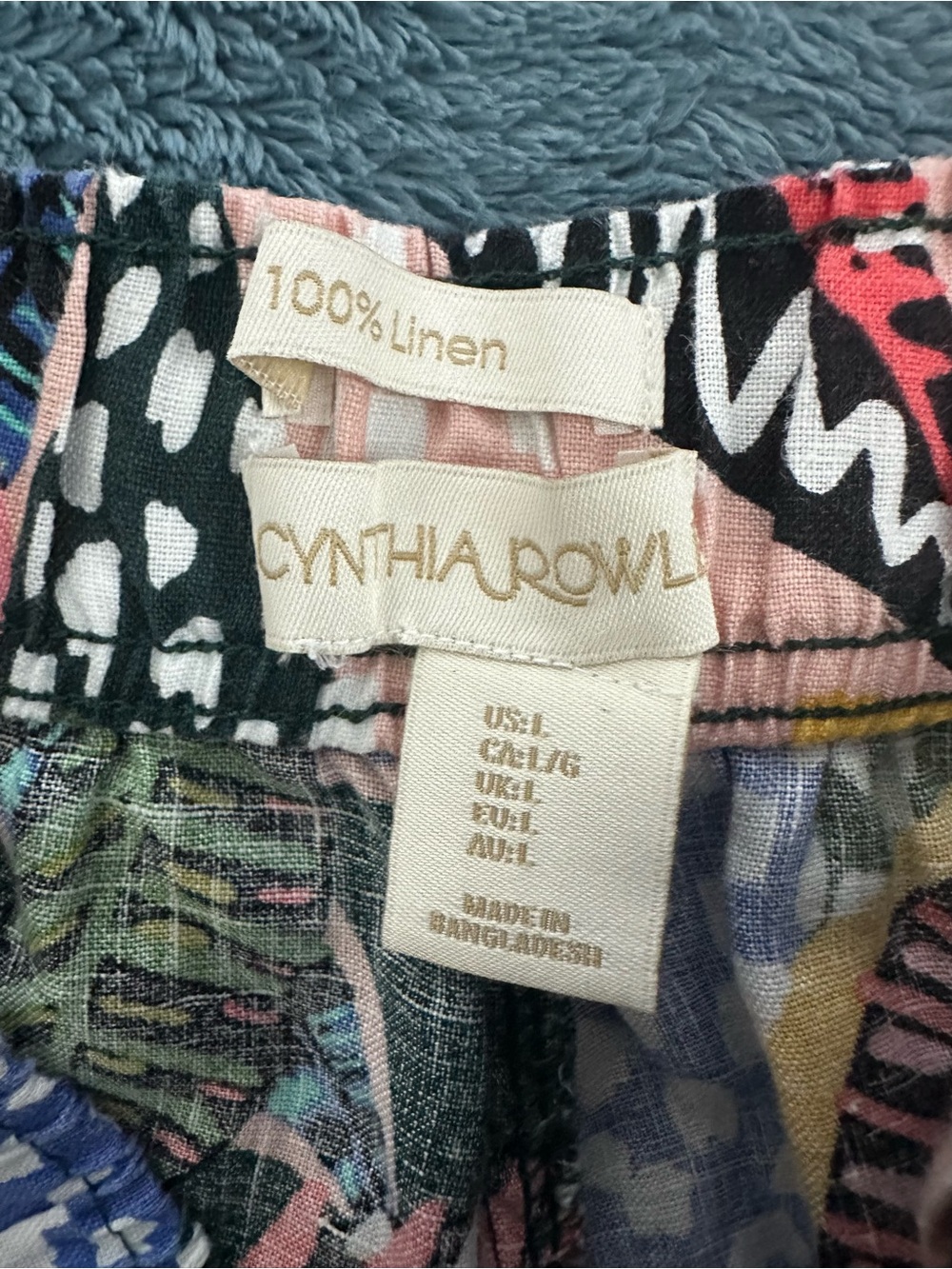 Cynthia Rowley 100% Linen Pull On Cropped Pants Floral Print SZ L Beachy Boho - Picture 4 of 5